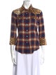 R13 Plaid Print Three-Quarter Sleeve Button-Up Top