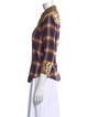 R13 Plaid Print Three-Quarter Sleeve Button-Up Top