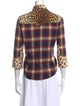 R13 Plaid Print Three-Quarter Sleeve Button-Up Top
