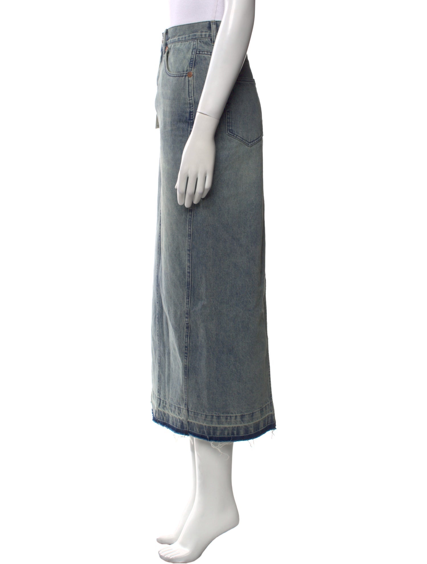 R13 Raw-Edge Trim Midi Length Skirt