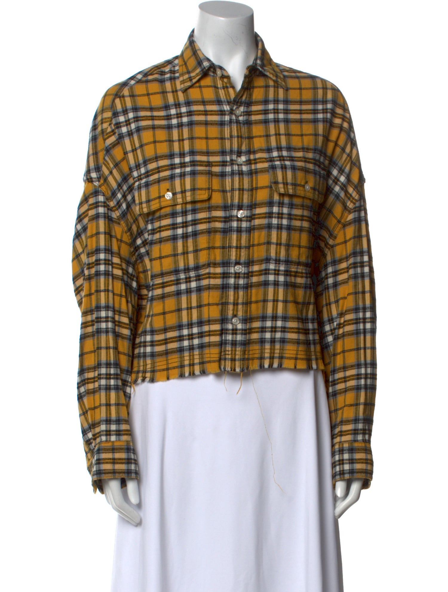 R13 Plaid Print Long Sleeve Button-Up Top