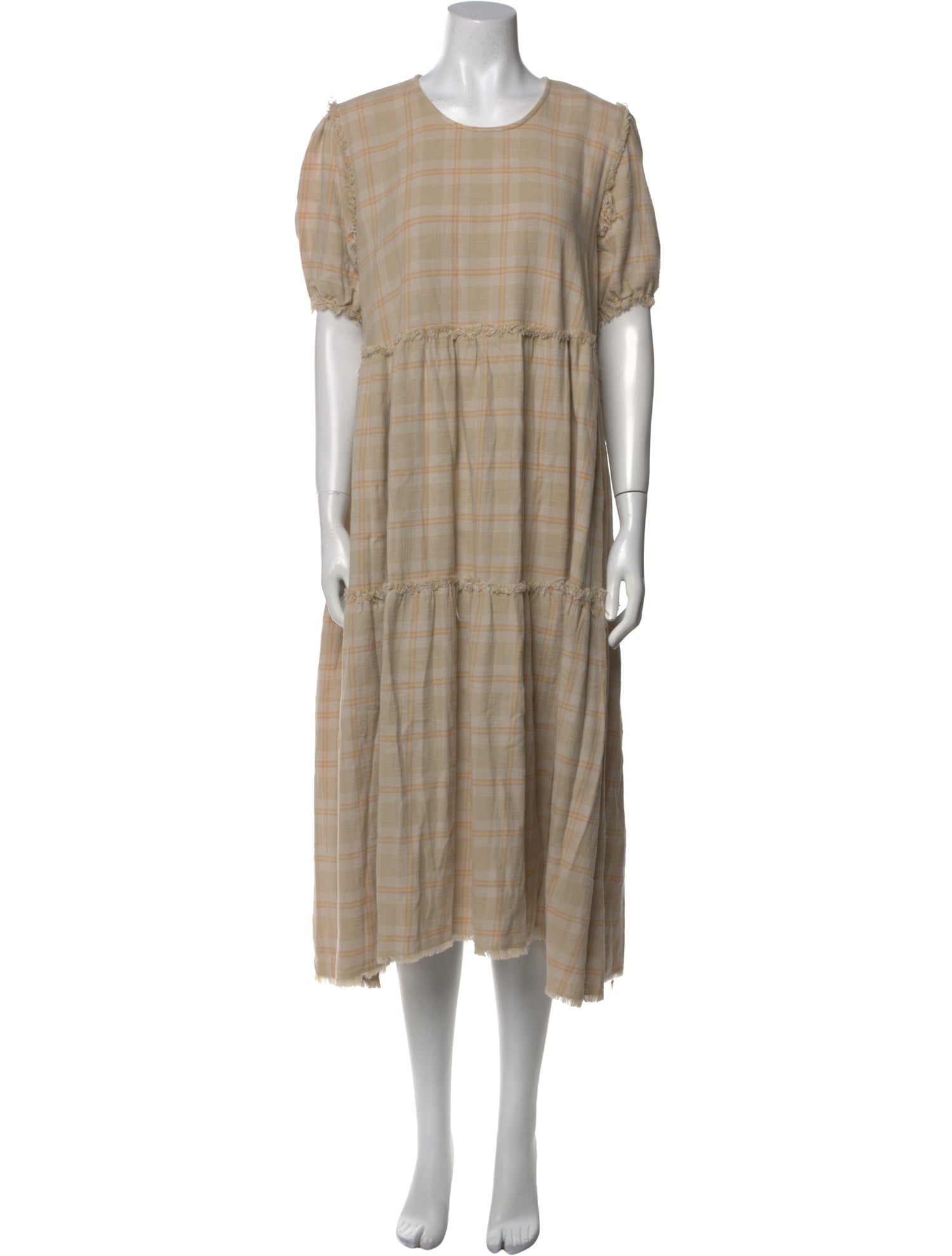 R13 Plaid Print Midi Length Dress