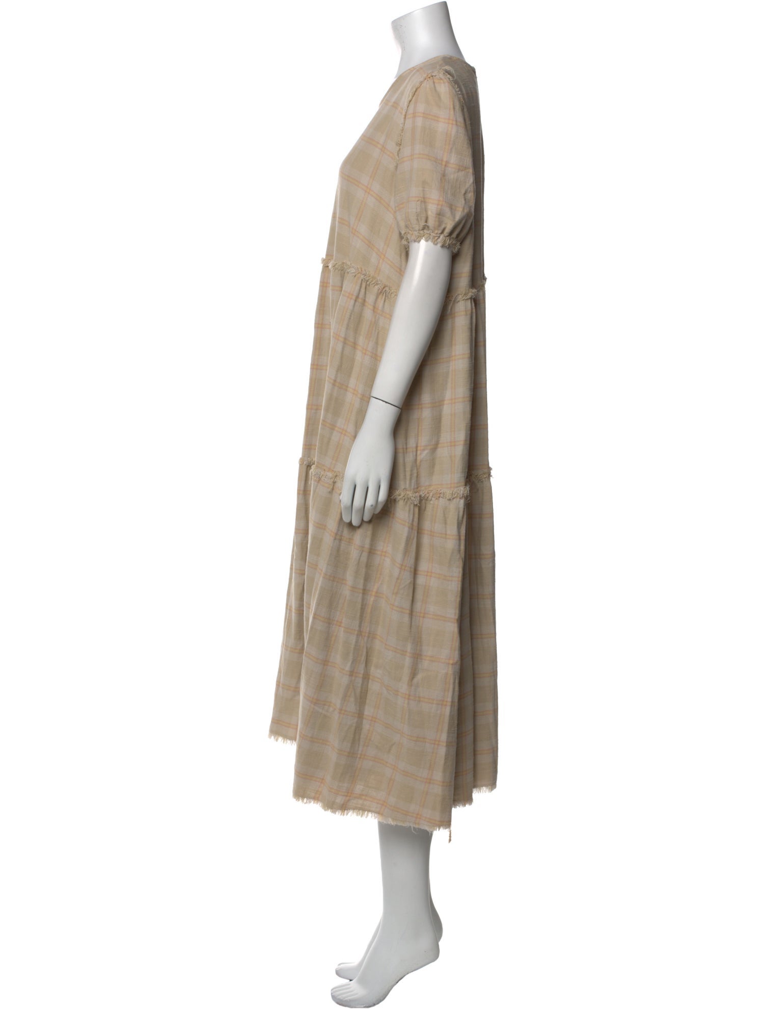 R13 Plaid Print Midi Length Dress