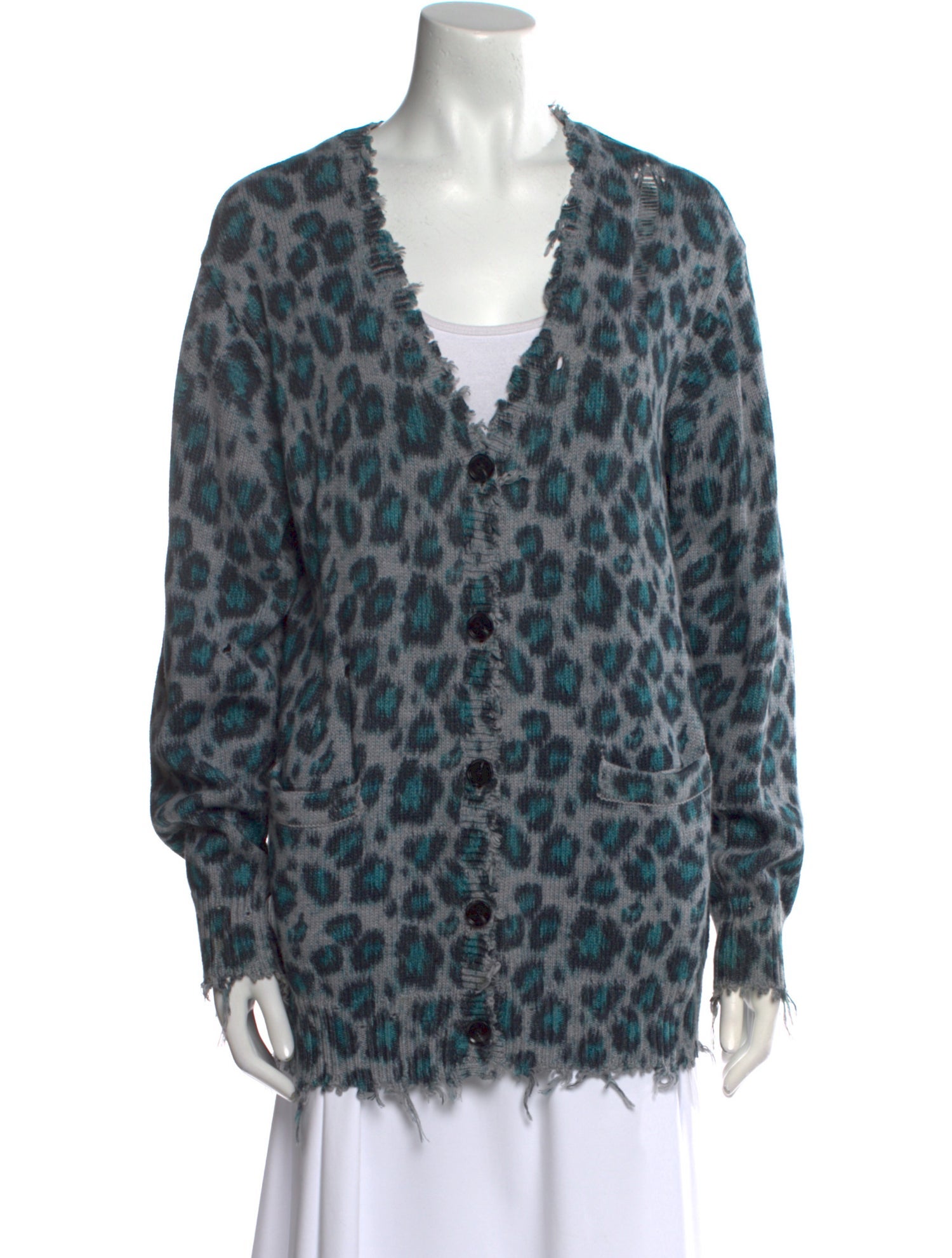 R13 Animal Print V-Neck Sweater
