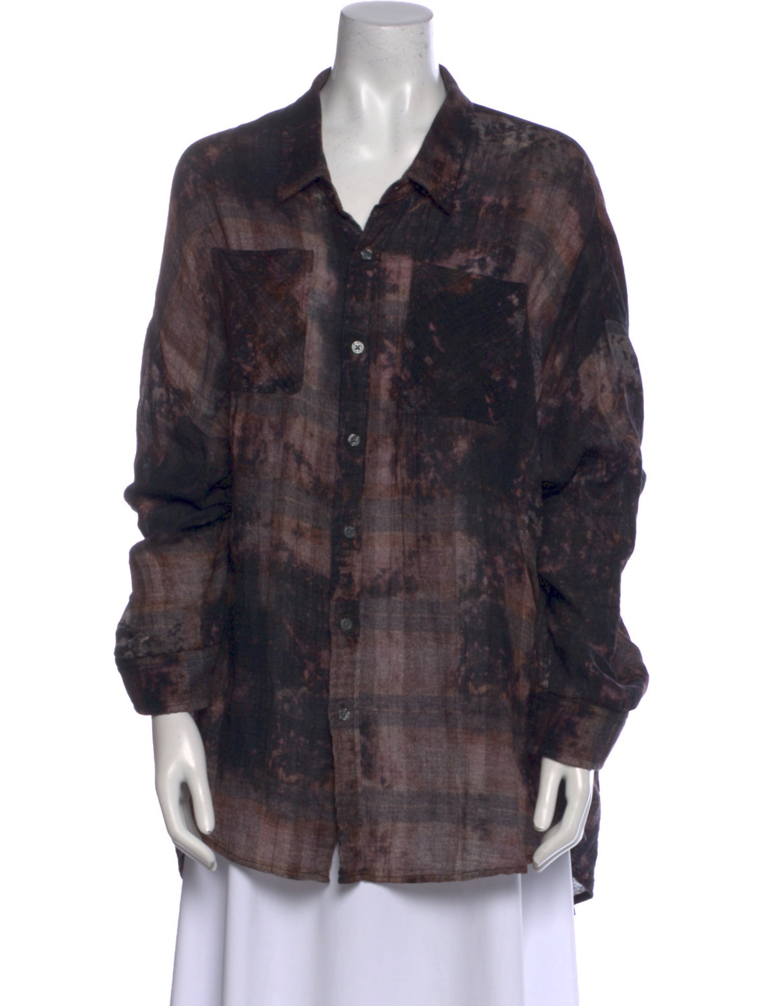 R13 Plaid Print Long Sleeve Button-Up Top