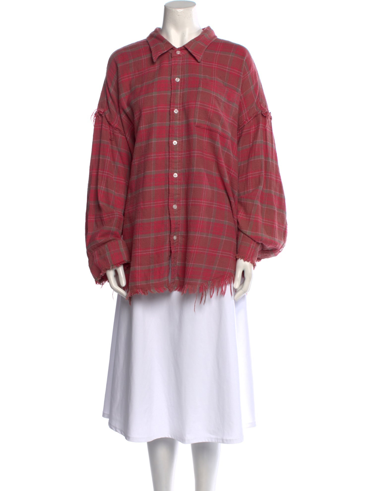 R13 Plaid Print Long Sleeve Button-Up Top