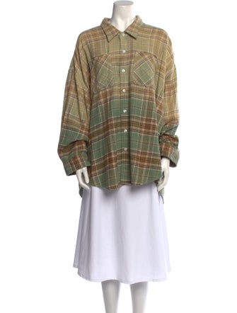 R13 Plaid Print Long Sleeve Button-Up Top