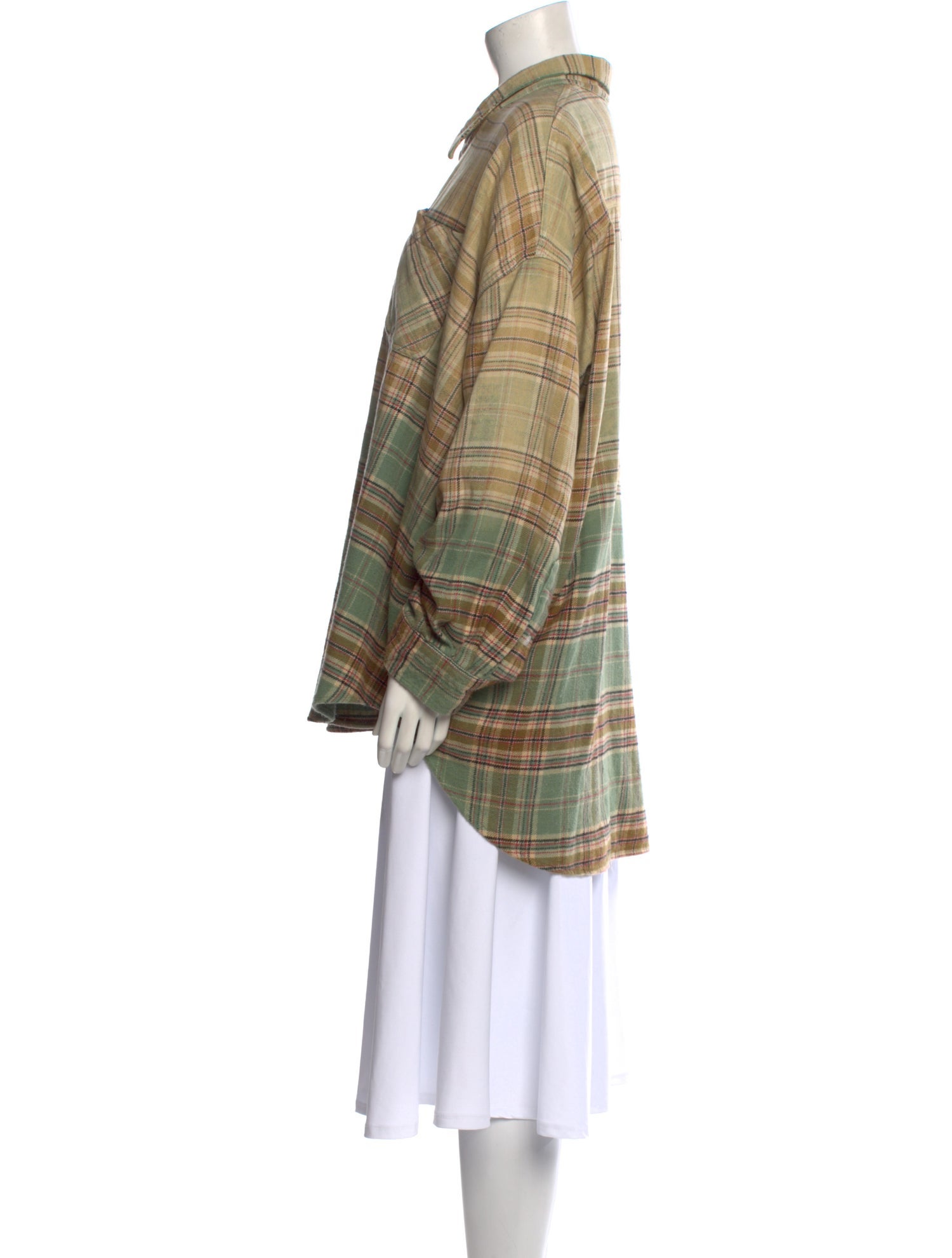 R13 Plaid Print Long Sleeve Button-Up Top