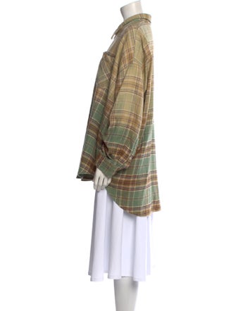 R13 Plaid Print Long Sleeve Button-Up Top