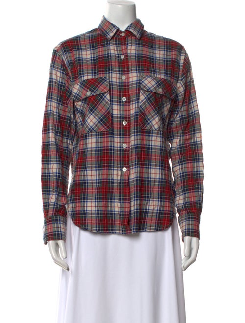 R13 Plaid Print Long Sleeve Button-Up Top