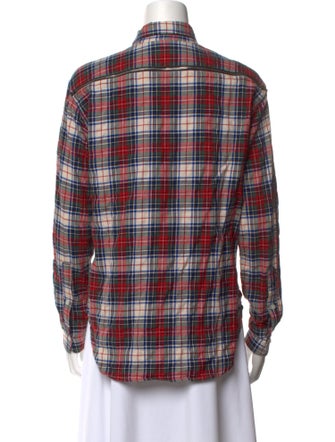 R13 Plaid Print Long Sleeve Button-Up Top
