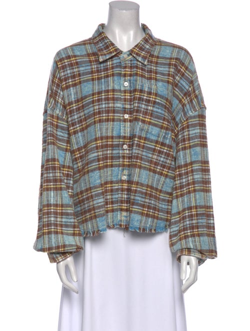 R13 Plaid Print Long Sleeve Button-Up Top
