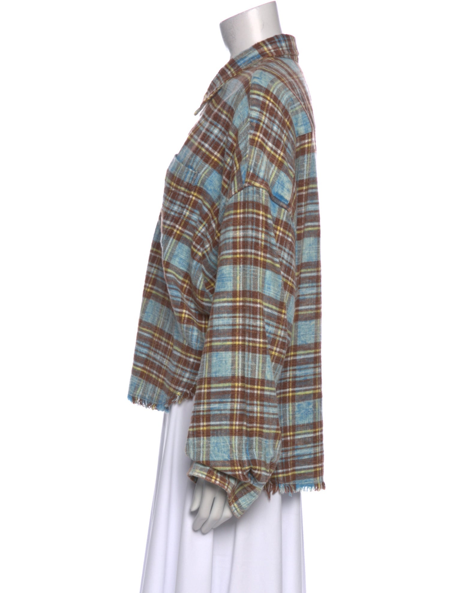 R13 Plaid Print Long Sleeve Button-Up Top