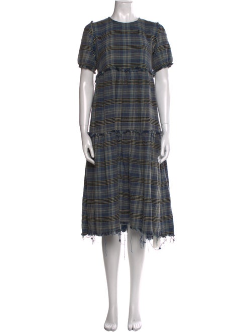 R13 Plaid Print Midi Length Dress