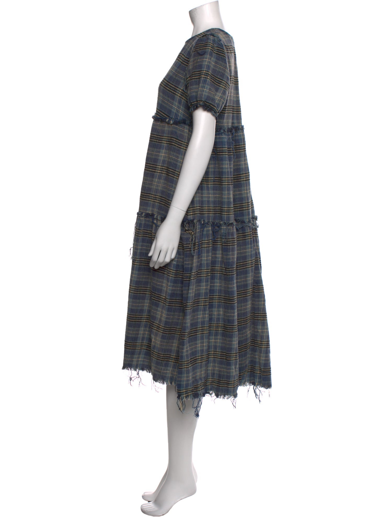 R13 Plaid Print Midi Length Dress
