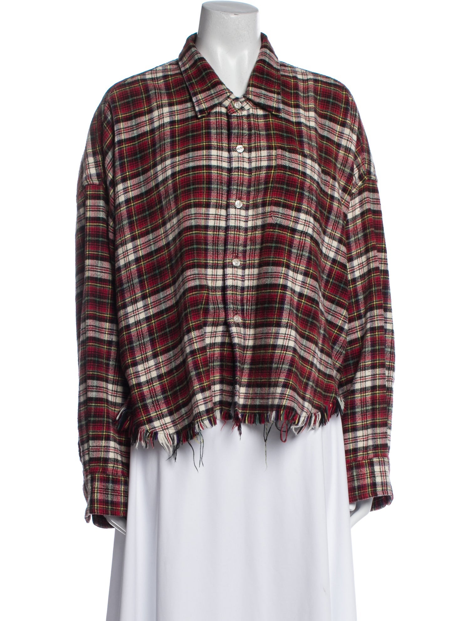 R13 Plaid Print Long Sleeve Button-Up Top