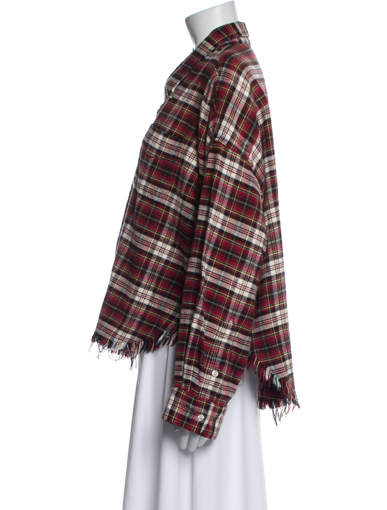 R13 Plaid Print Long Sleeve Button-Up Top