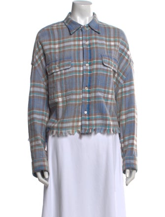 R13 Plaid Print Long Sleeve Button-Up Top