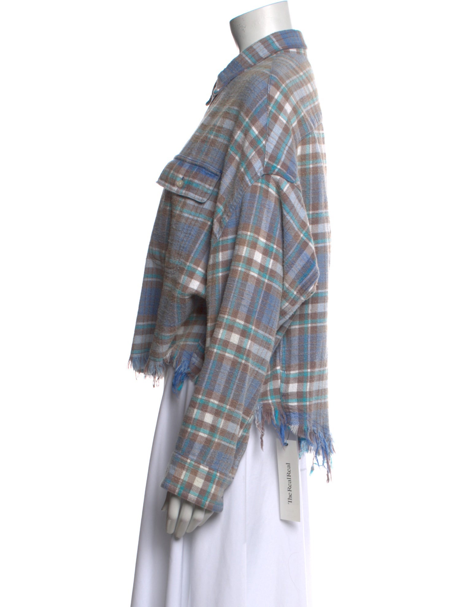 R13 Plaid Print Long Sleeve Button-Up Top