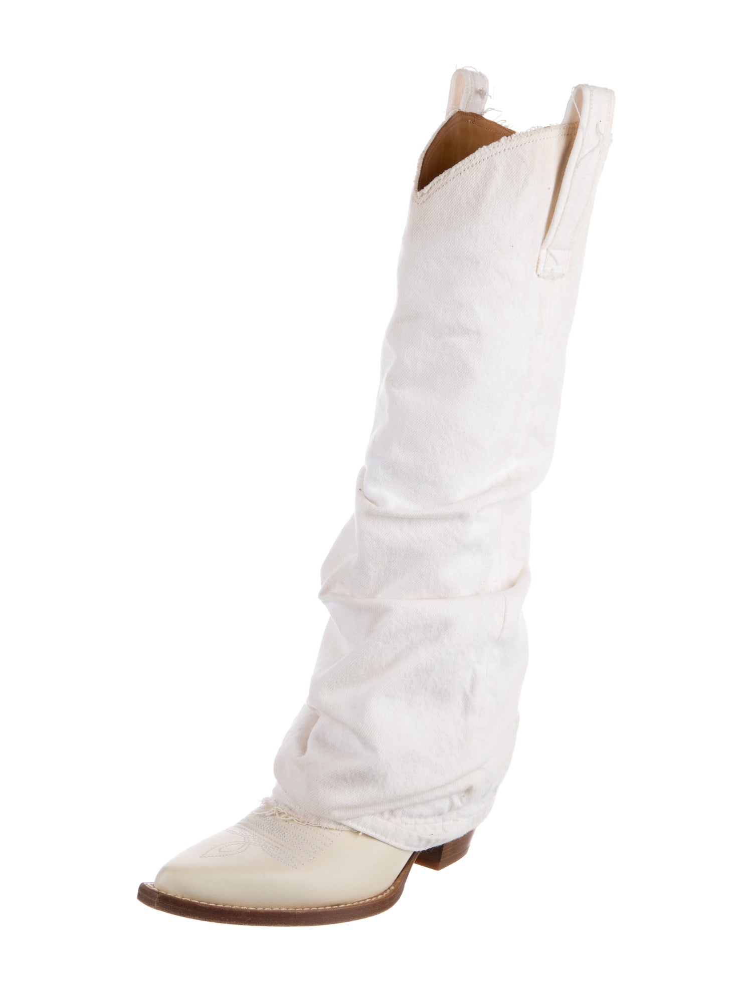 R13 Denim Embroidered Accent Riding Boots