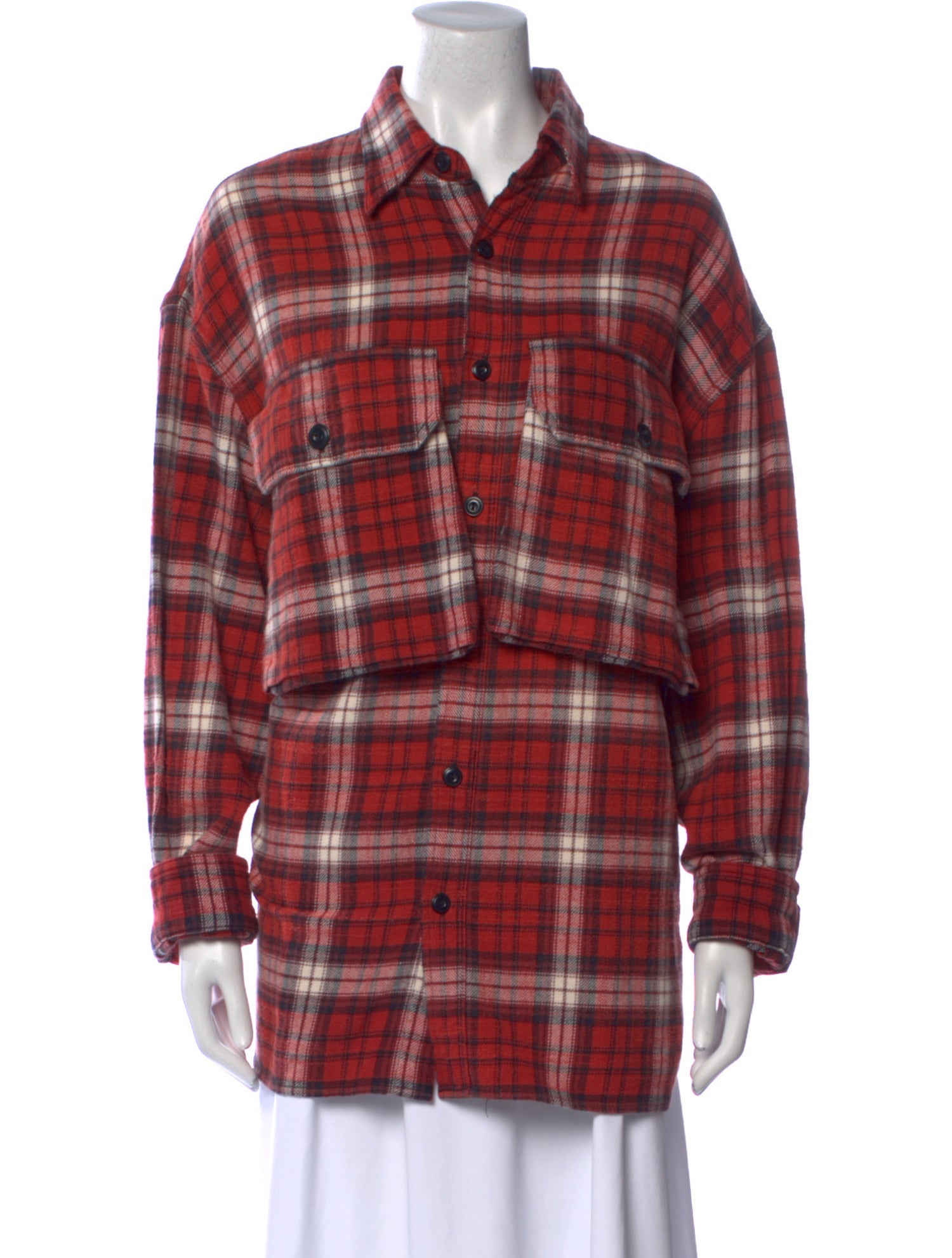 R13 Plaid Print Long Sleeve Button-Up Top