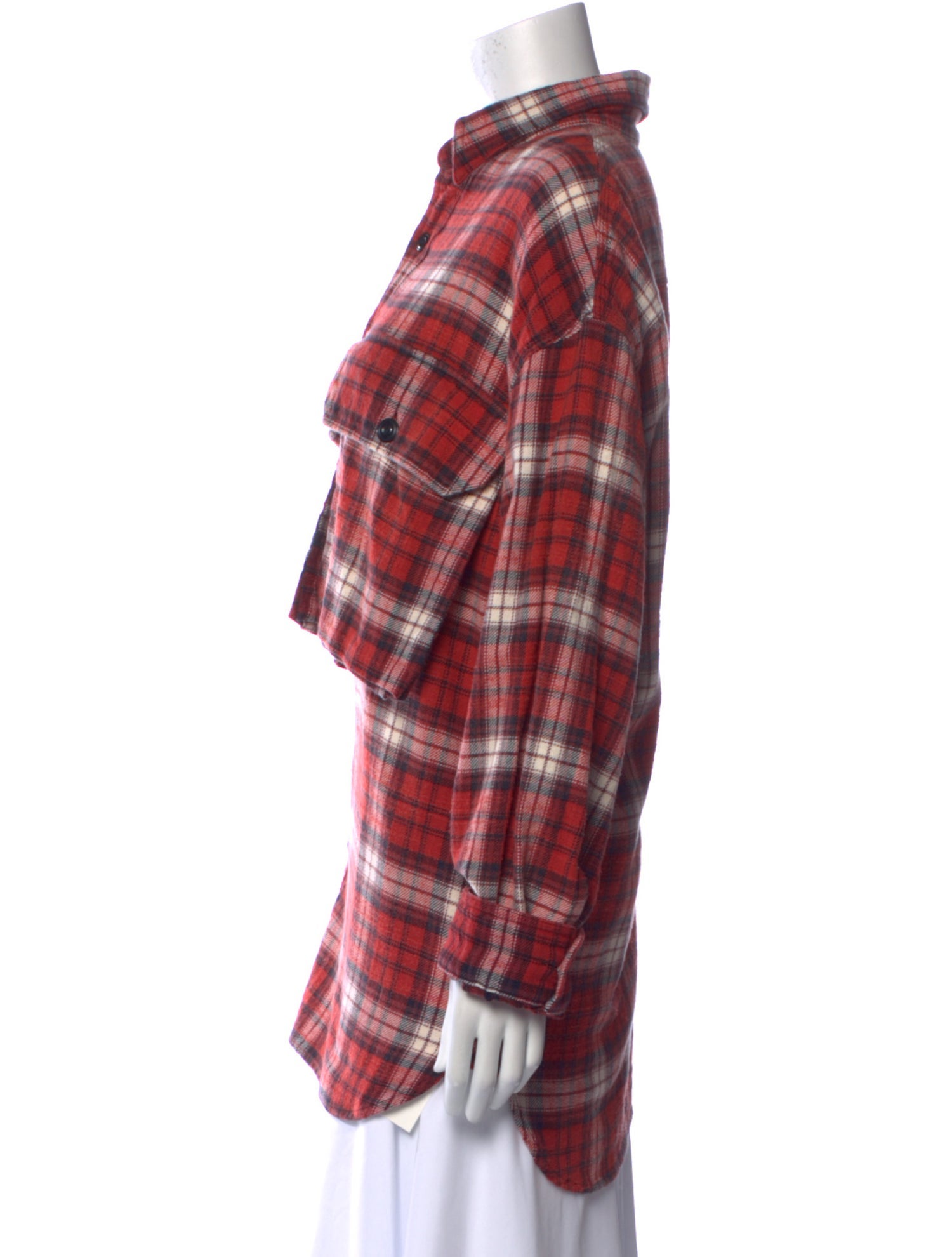 R13 Plaid Print Long Sleeve Button-Up Top