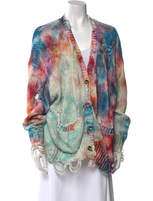 R13 Tie-Dye Print Plunge Neckline Sweater