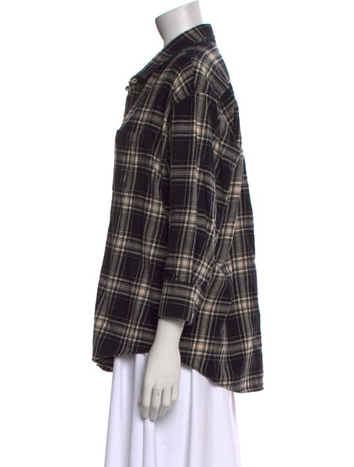R13 Plaid Print Three-Quarter Sleeve Button-Up Top