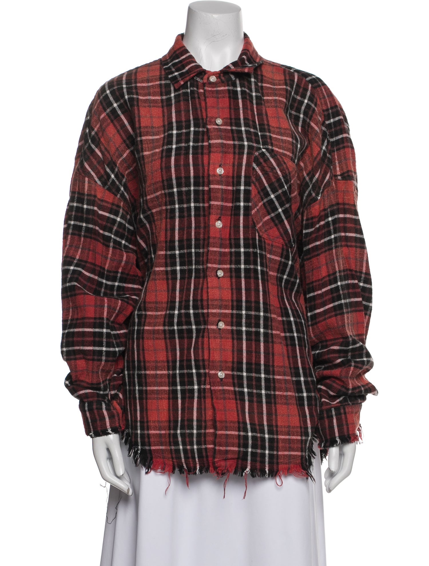 R13 Plaid Print Long Sleeve Button-Up Top
