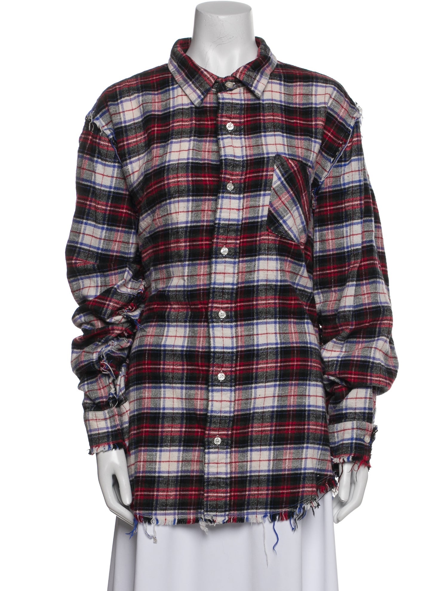 R13 Plaid Print Long Sleeve Button-Up Top