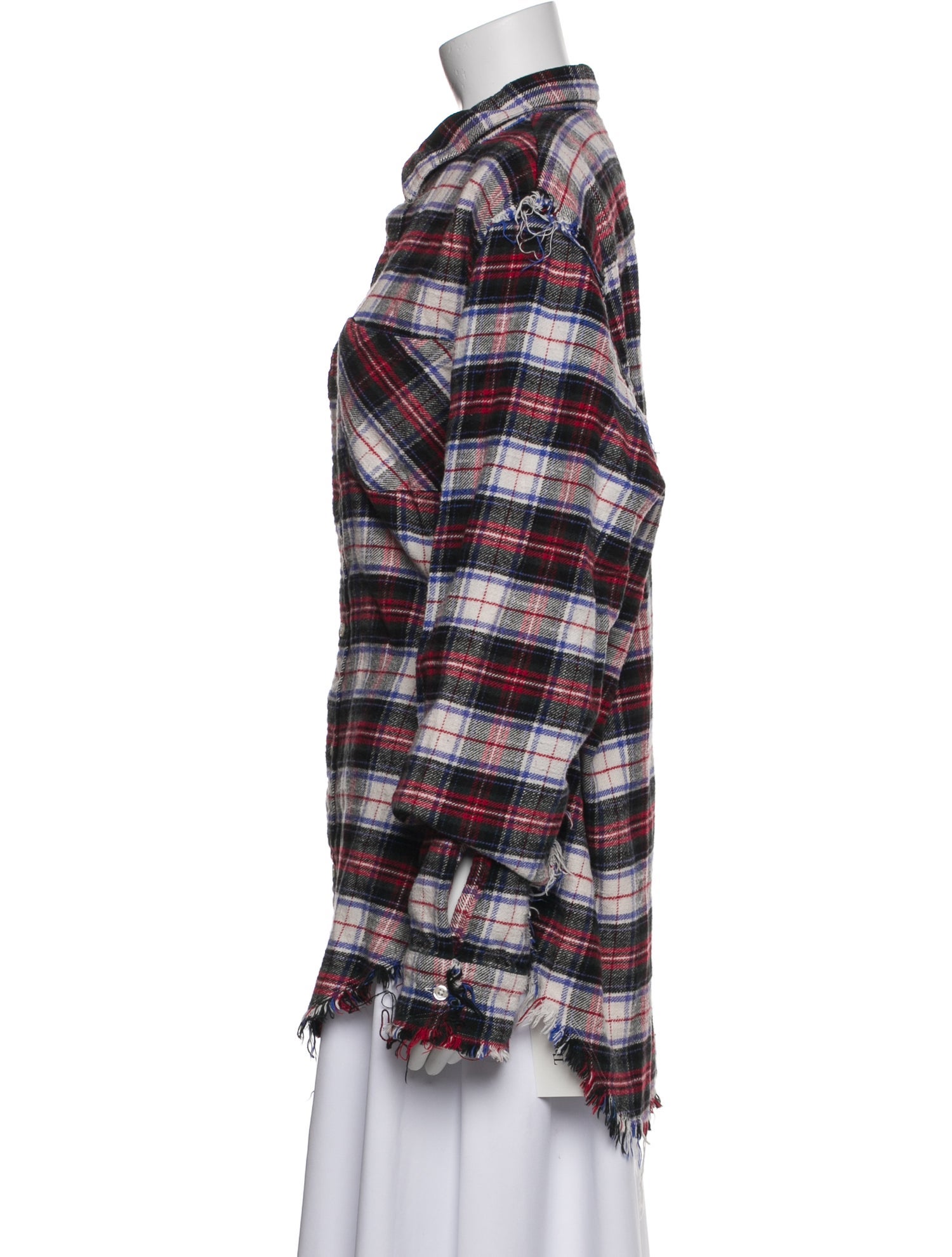 R13 Plaid Print Long Sleeve Button-Up Top