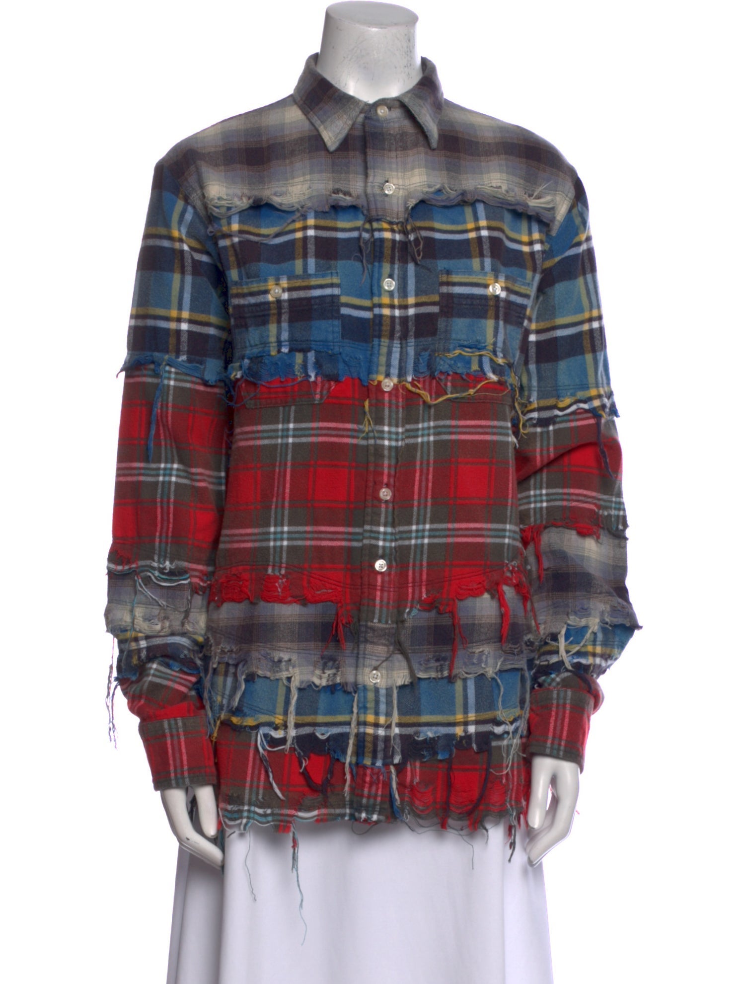 R13 Plaid Print Long Sleeve Button-Up Top