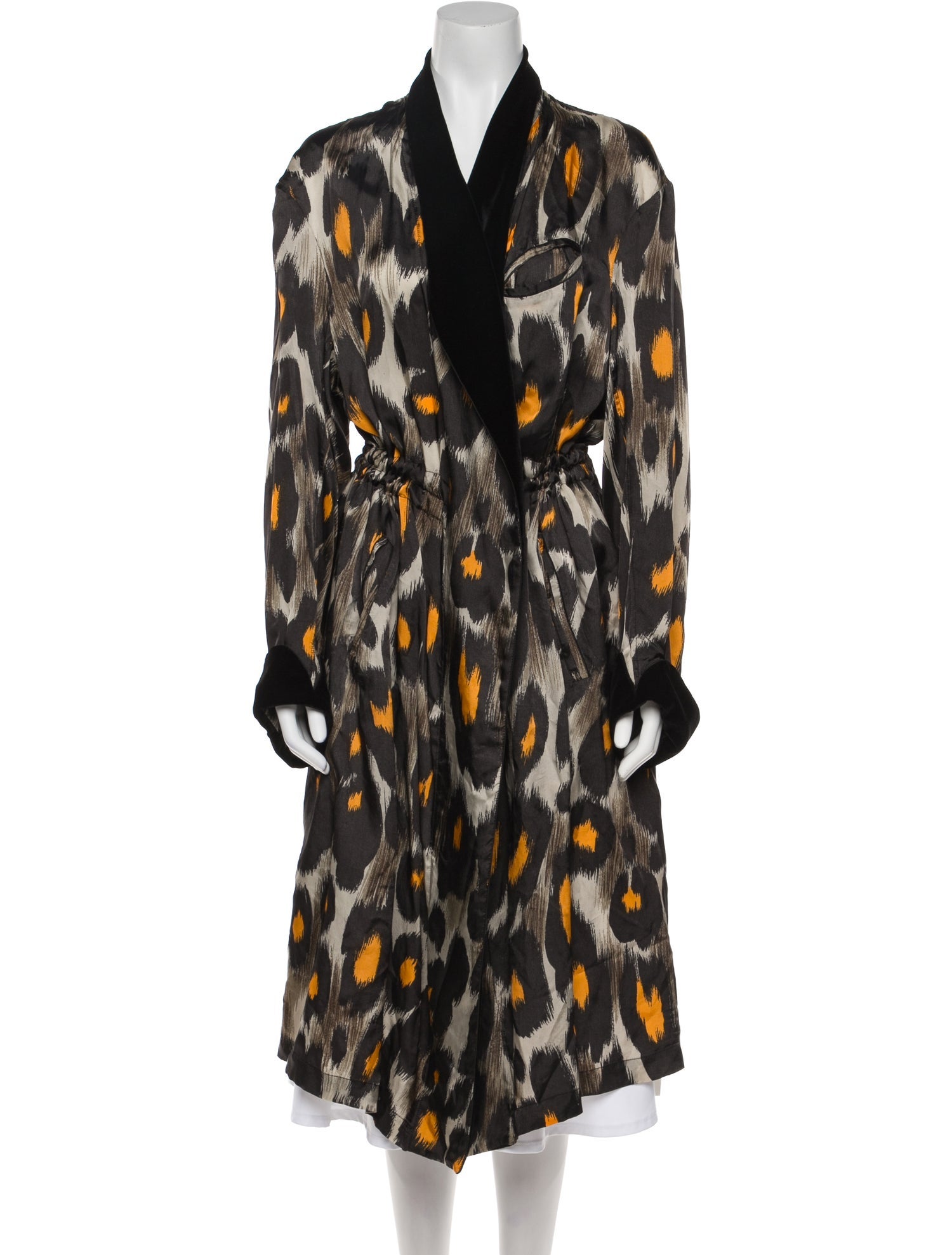 R13 Animal Print Pleated Accents Robe