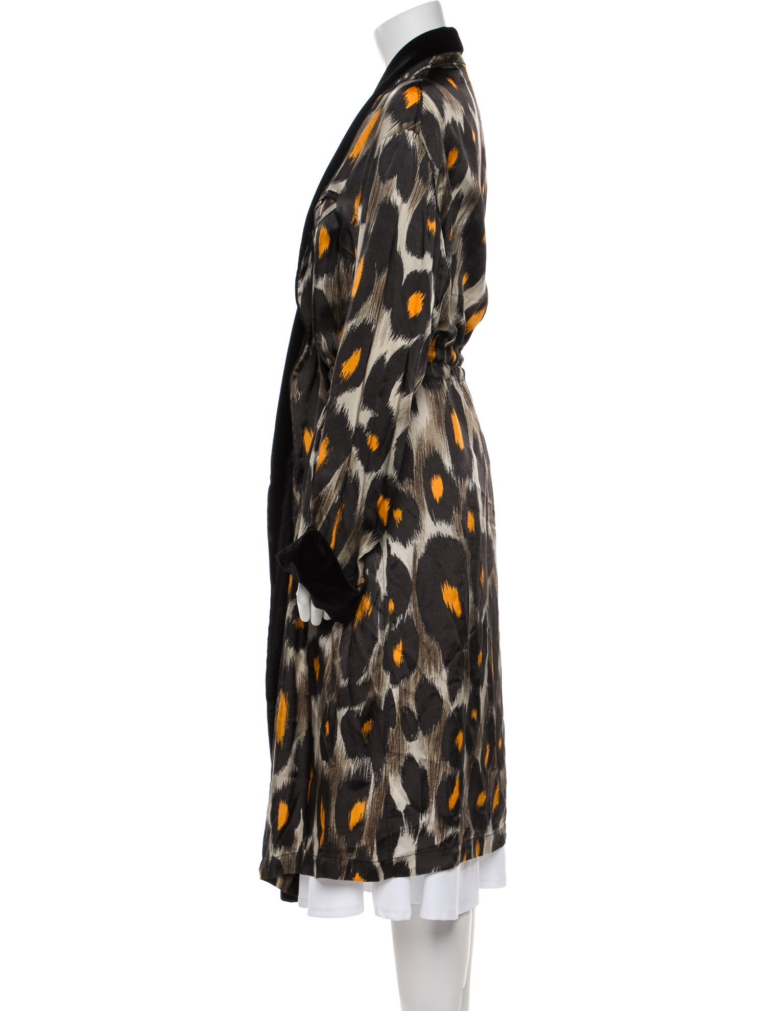 R13 Animal Print Pleated Accents Robe