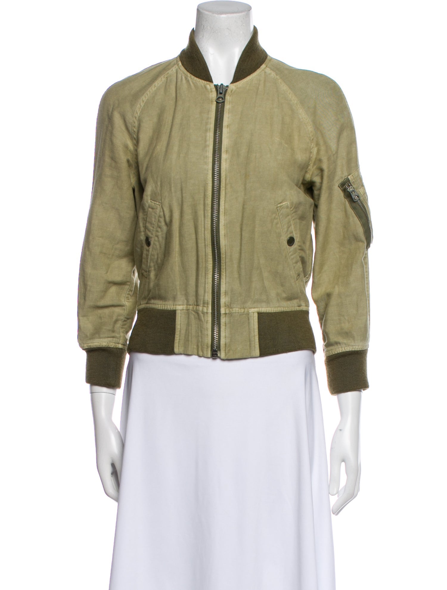 R13 Hemp Shrunken Flight Jacket Colorblock Pattern Bomber Jacket