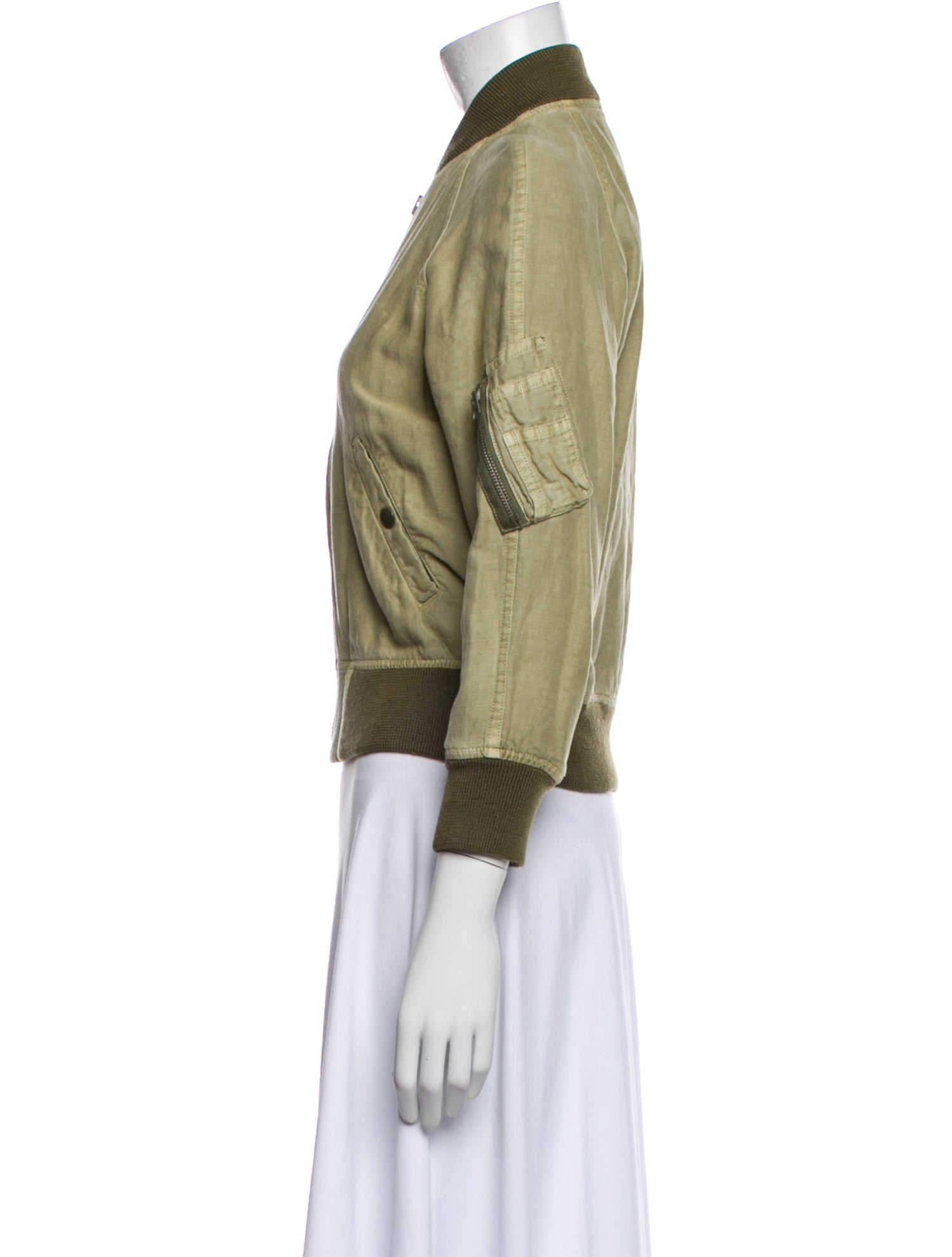 R13 Hemp Shrunken Flight Jacket Colorblock Pattern Bomber Jacket