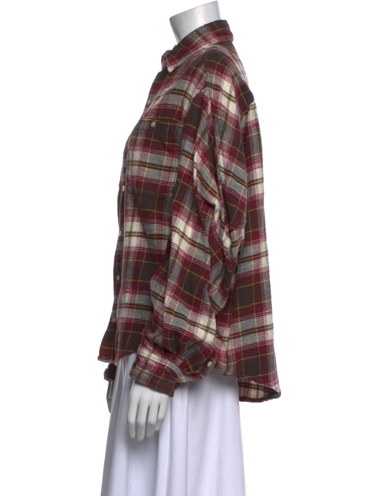 R13 Plaid Print Long Sleeve Button-Up Top