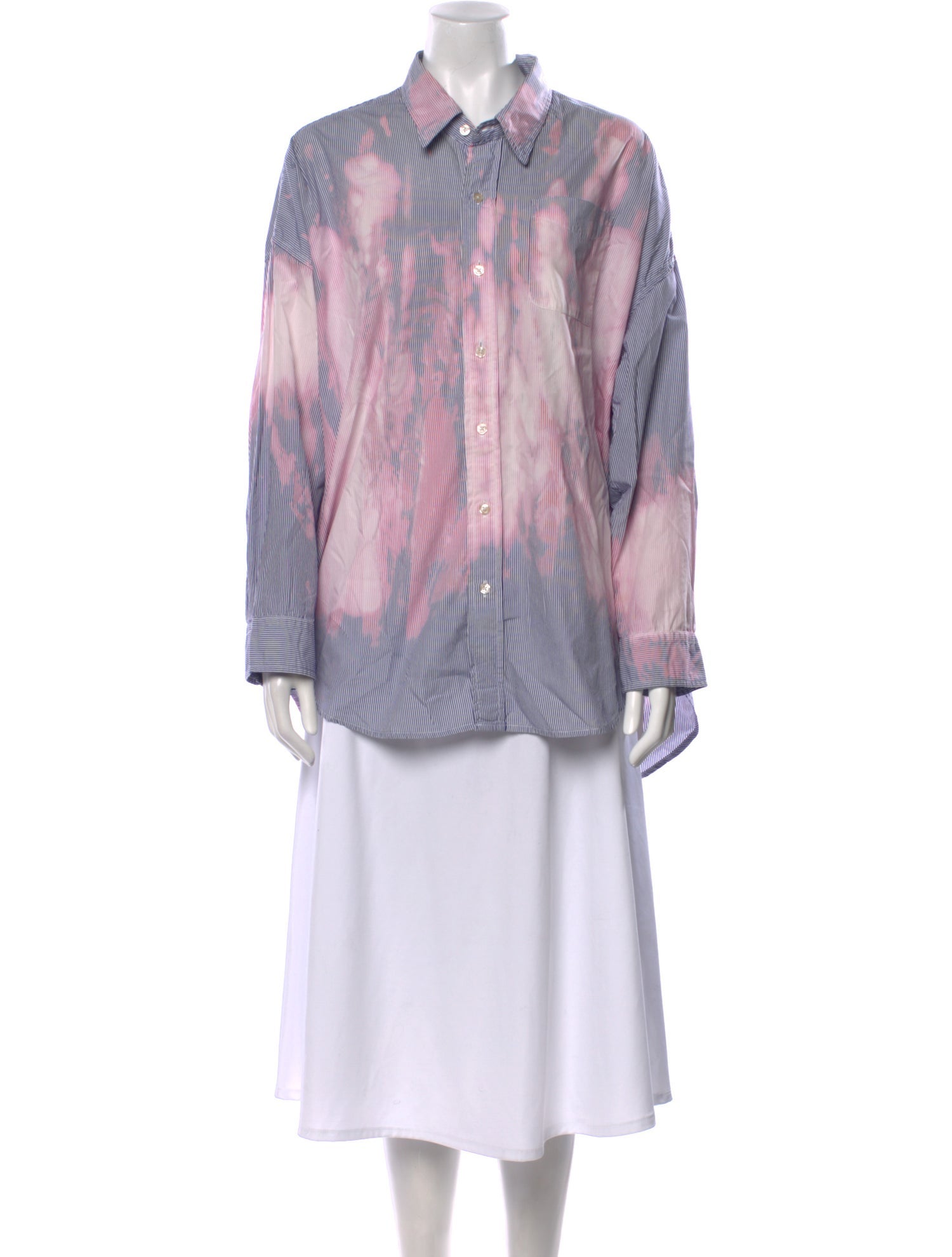 R13 Tie-Dye Print Long Sleeve Button-Up Top