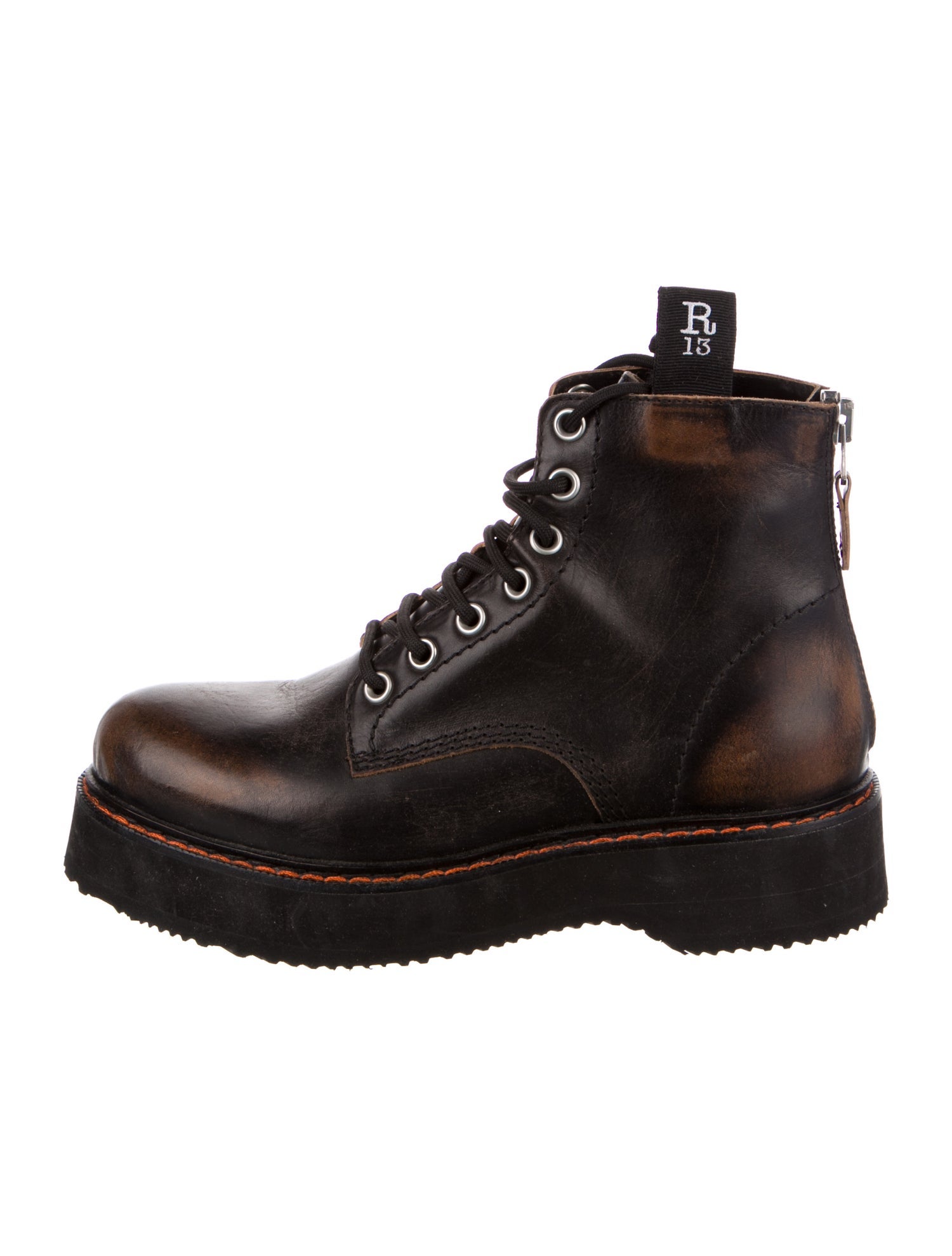 R13 Leather Distressed Accents Combat Boots