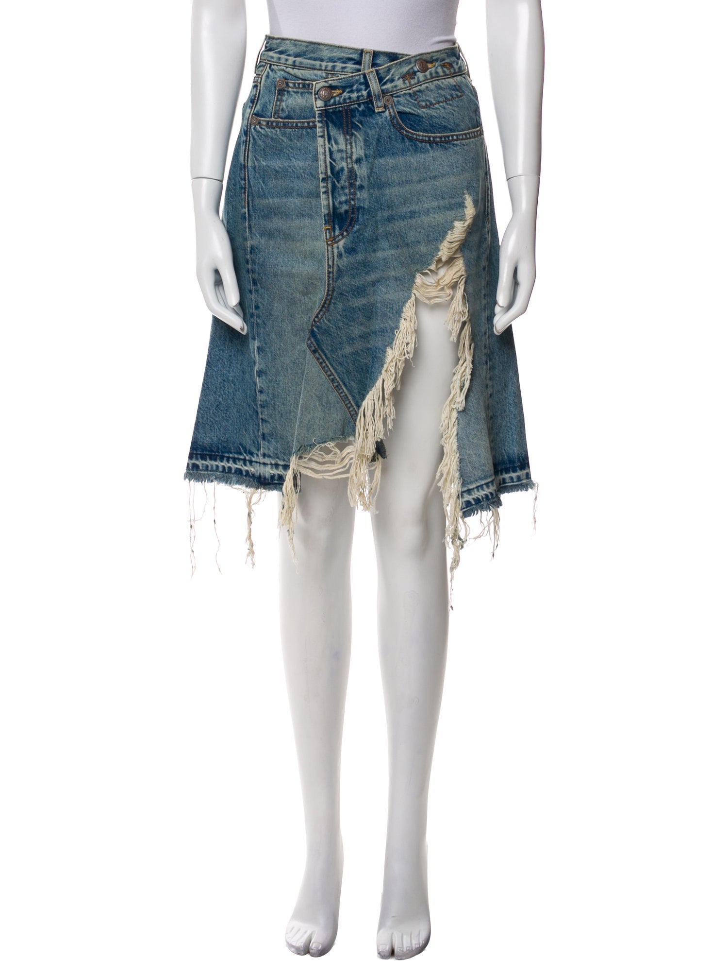 R13 Distressed Accents Knee-Length Skirt