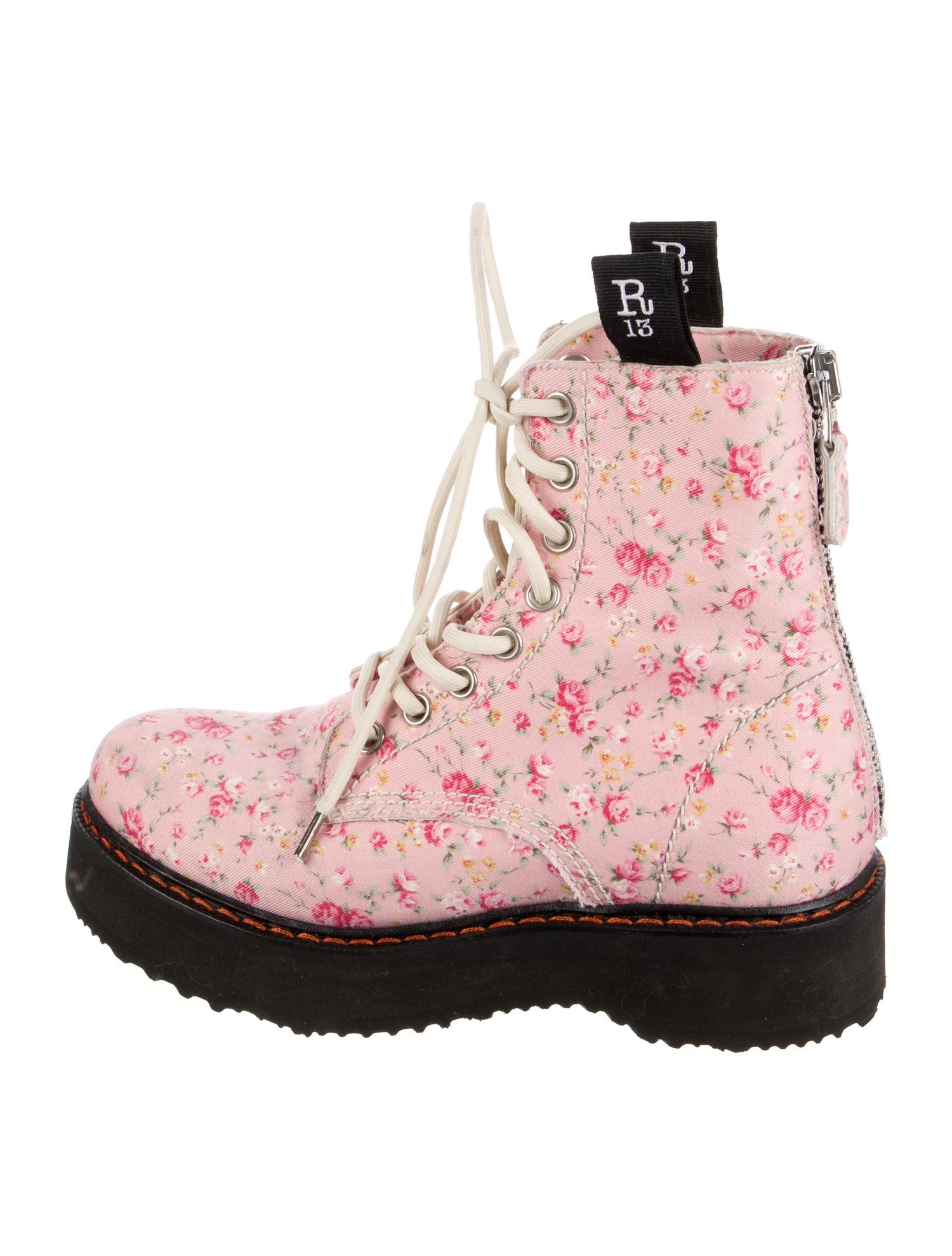 R13 Canvas Floral Print Combat Boots