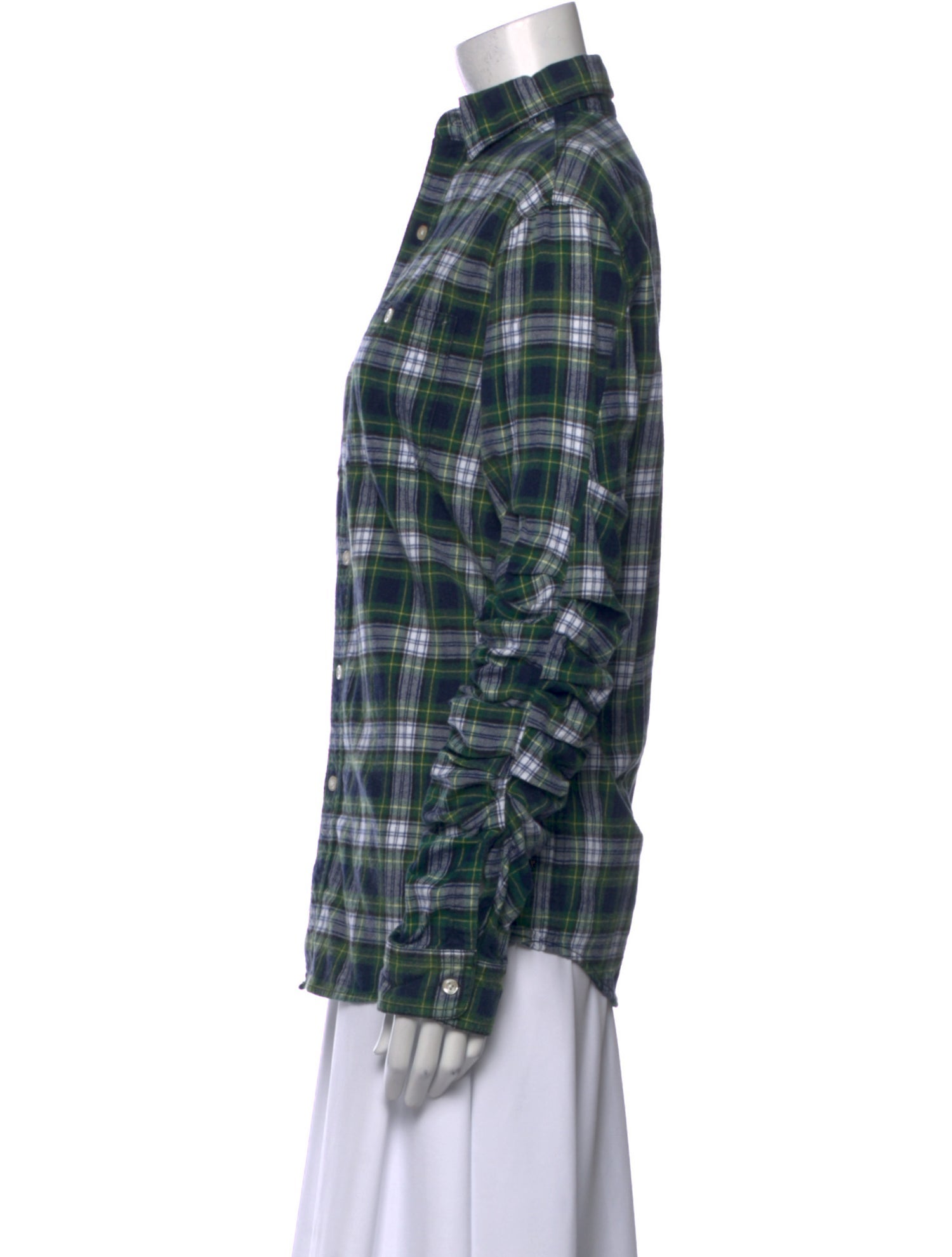 R13 Plaid Print Long Sleeve Button-Up Top