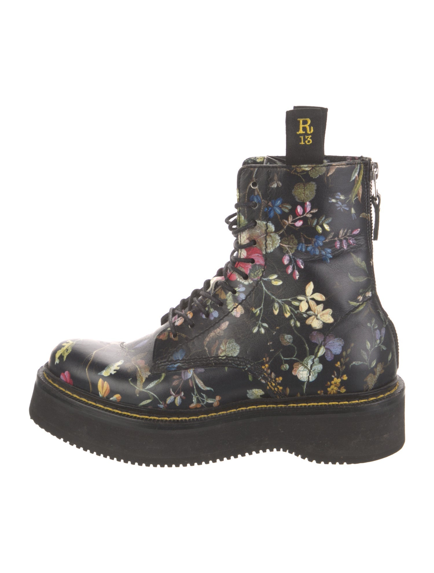 R13 Leather Floral Print Combat Boots