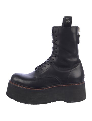 Pre-owned R13 Leather Whipstitch Trim Combat Boots In Blue