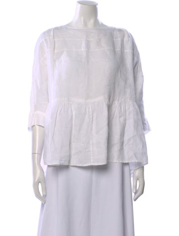 Pre-owned Rachel Comey Linen Bateau Neckline Blouse In White