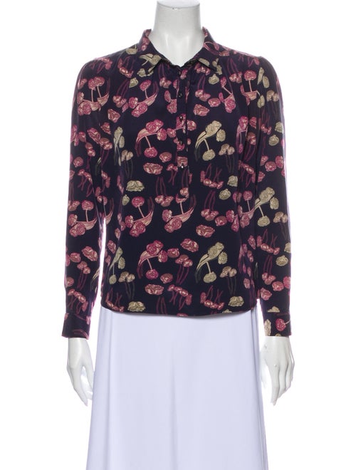 Rachel Comey Silk Floral Print Button-Up Top Purpl