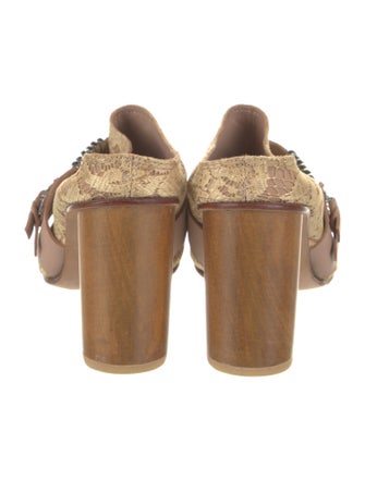 Rachel Comey Floral Print Leather Trim Embellishment Mules