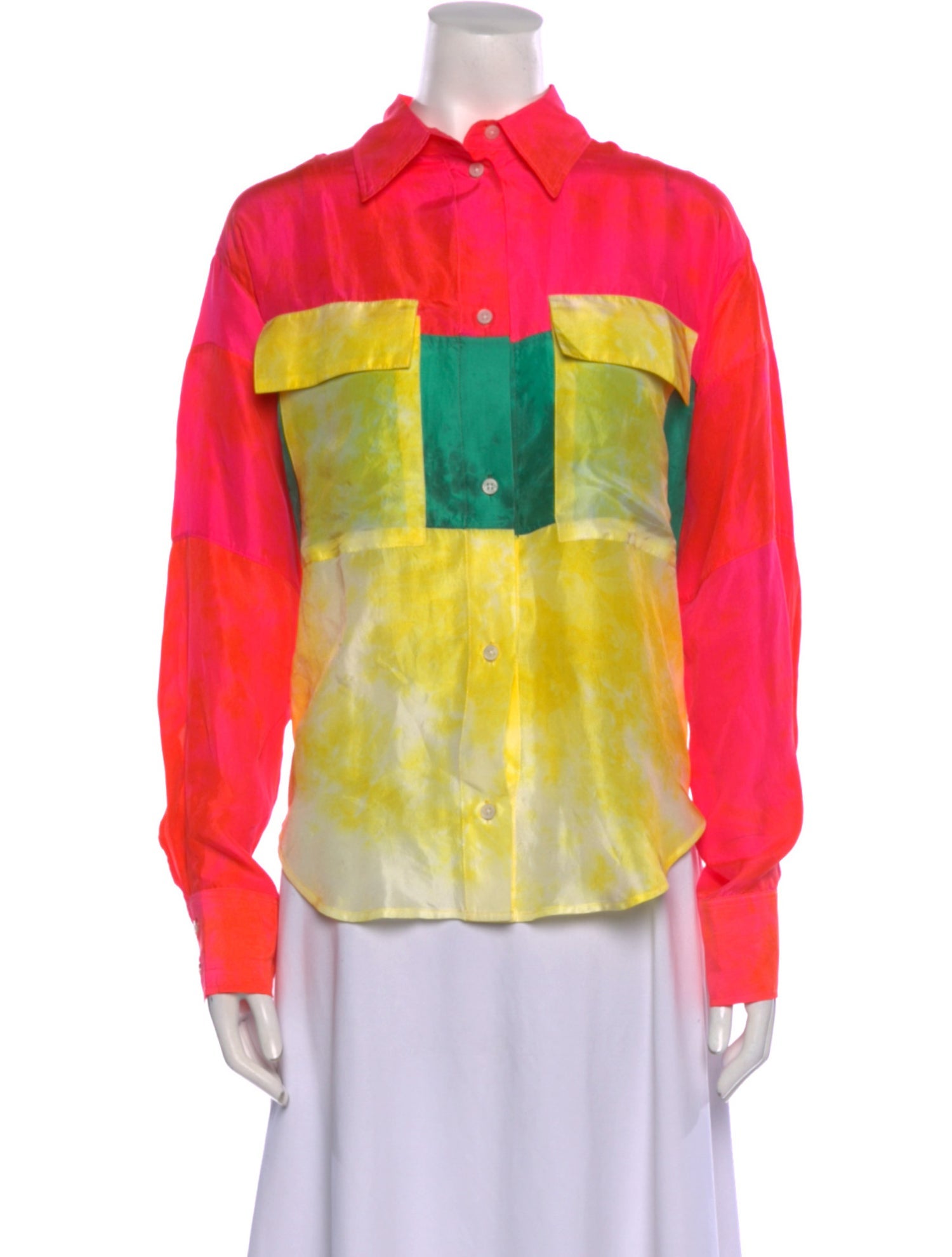 Rachel Comey Silk Colorblock Pattern Button-Up Top