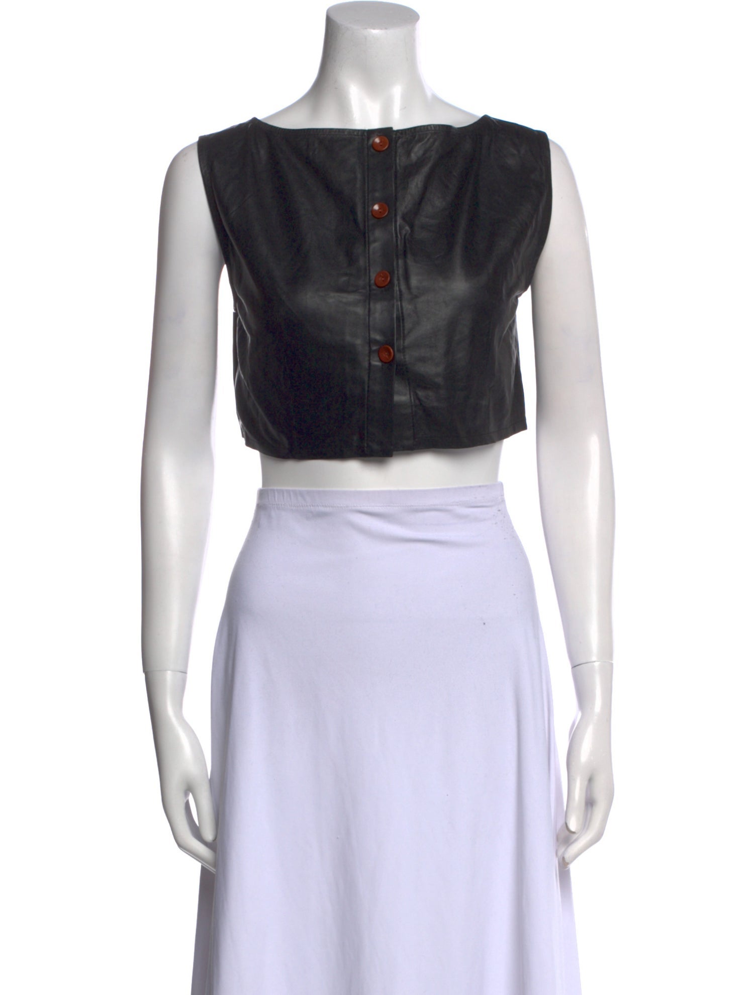 Rachel Comey Lamb Leather Bateau Neckline Crop Top