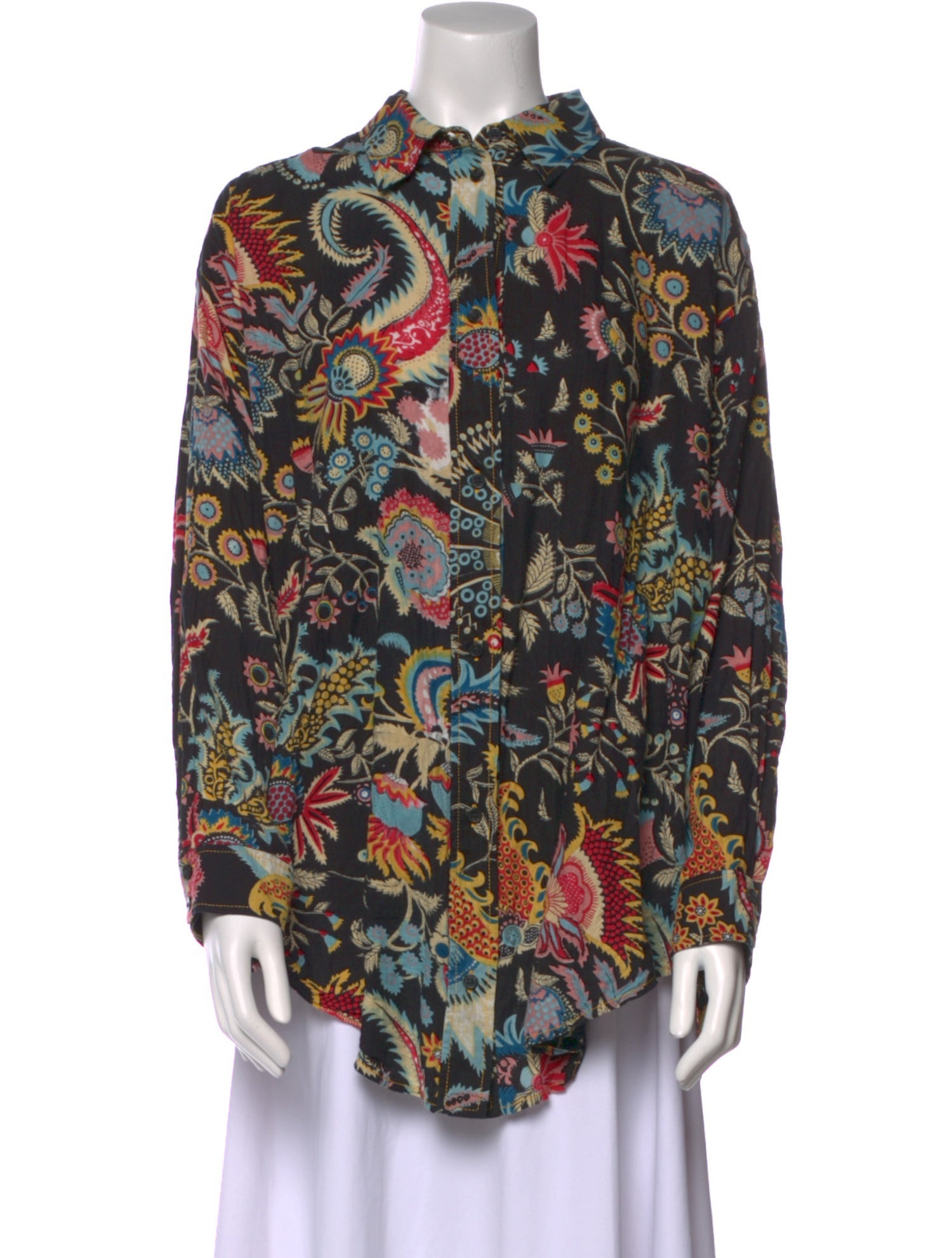 Rachel Comey Printed Mock Neck Button-Up Top